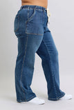 Plus Size High Waist Drawstring Wide Leg Jeans