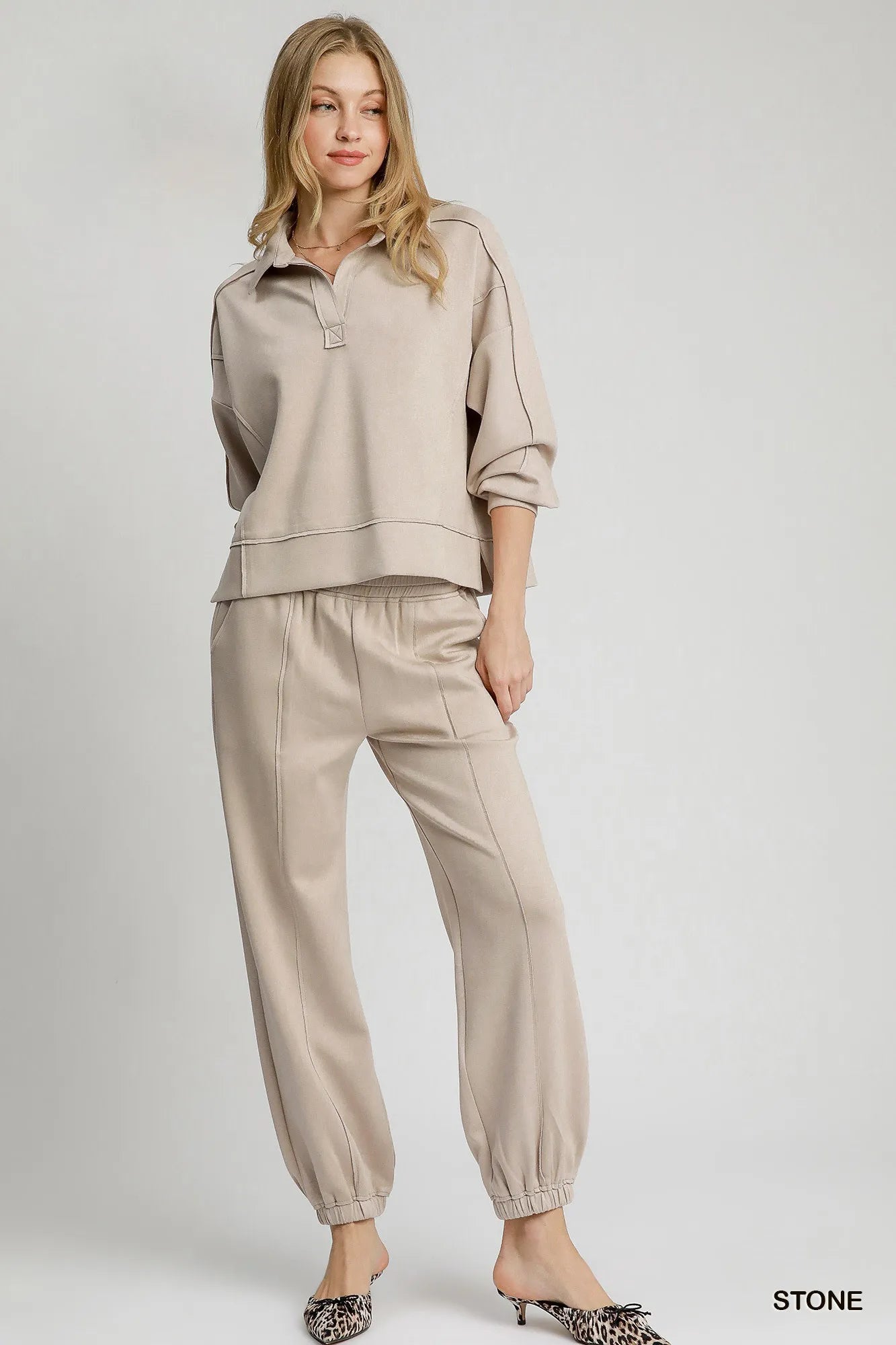 Modern Seam Long Sleeve Polo Top with Sophisticated Slit