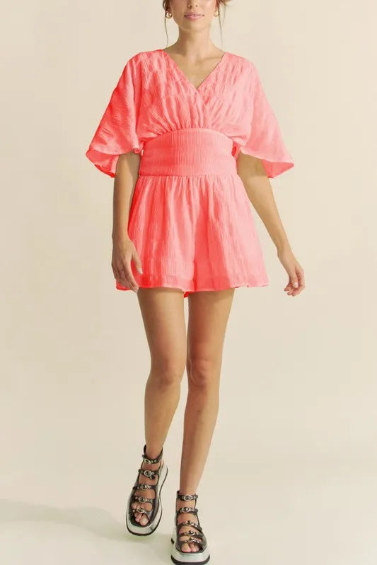 Batwing Sleeve Waist Belt Romper
