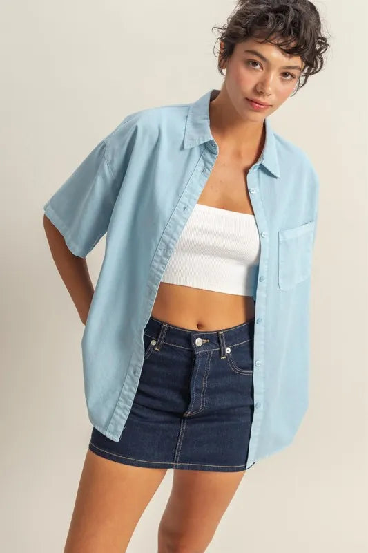 Short Sleeve Button Down Oversized Shirt