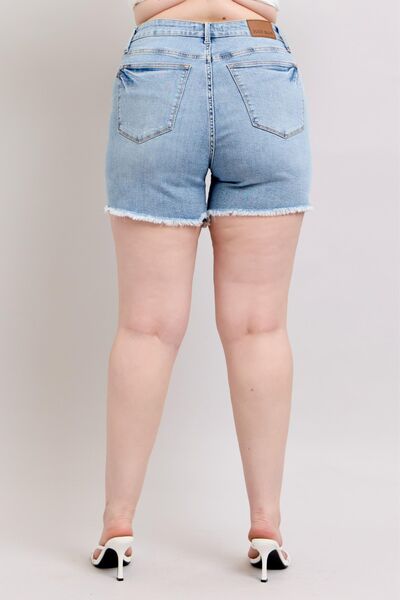 Full Size Tummy Control Raw Hem Denim Shorts Plus Size