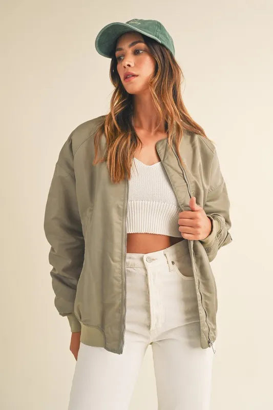 Back Ruched Utiltiy Bomber Jacket