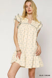 Ruffled Cap Sleeve Bow Pattern Mini Dress
