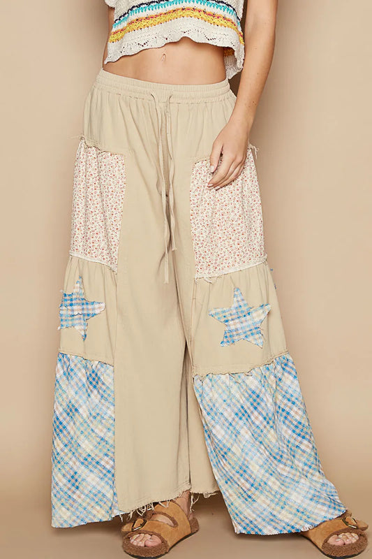 Star Accent Contrast Drawstring Relaxed Fit Pants