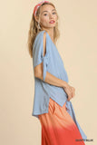 Cold Shoulder Round Neck Top with Knot-Tie Details and Side Slits