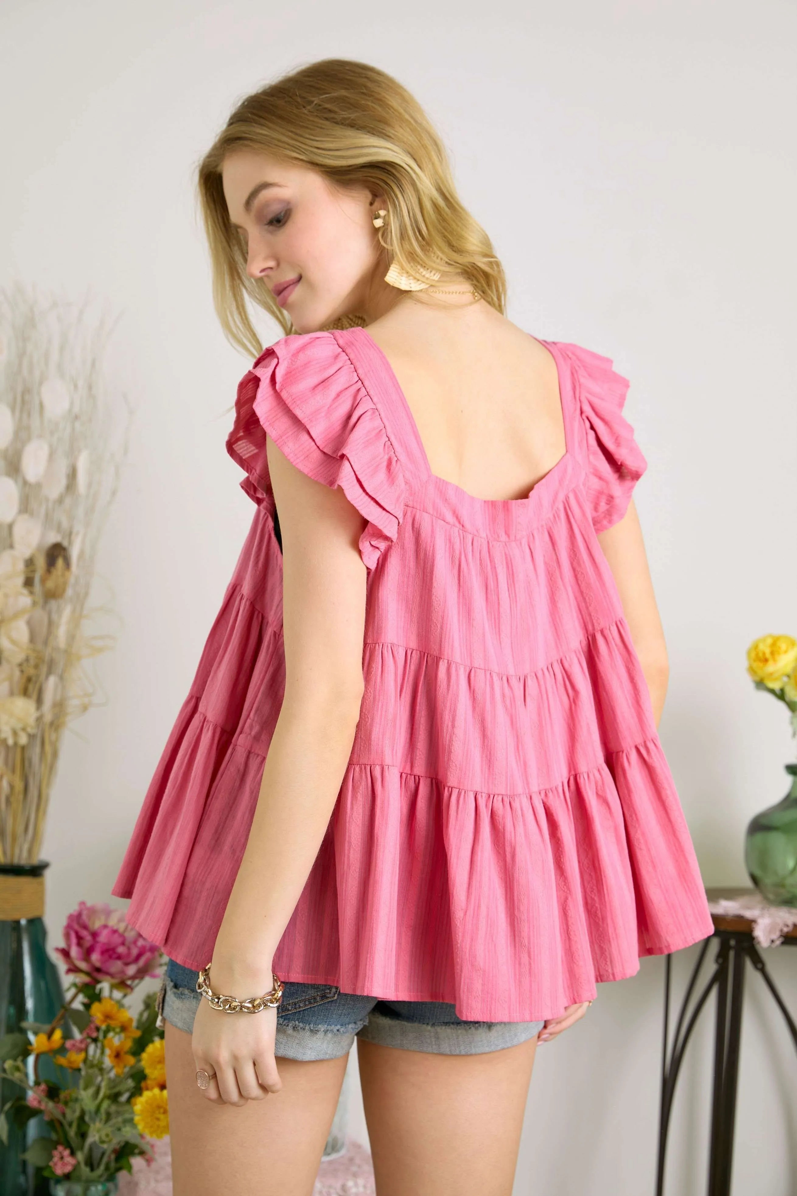 Ruffle Sleeve Babydoll Tunic Top