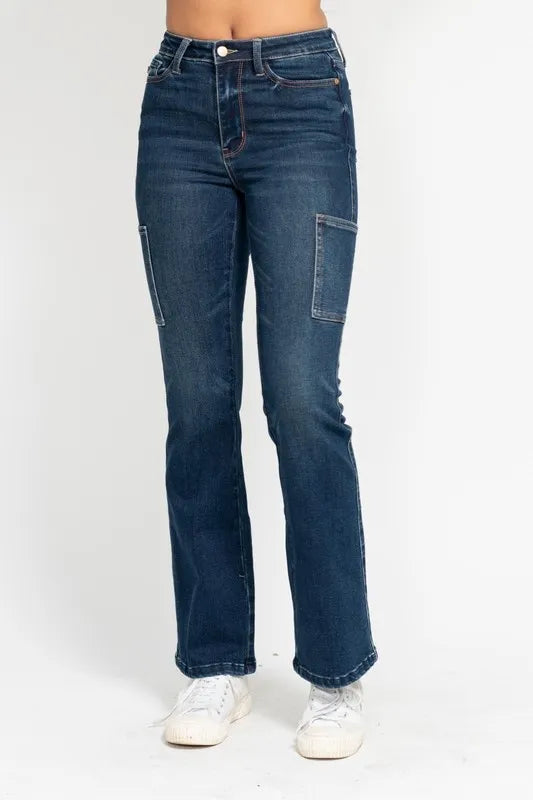 Full Size High Waist Cargo Bootcut Jeans Plus Size