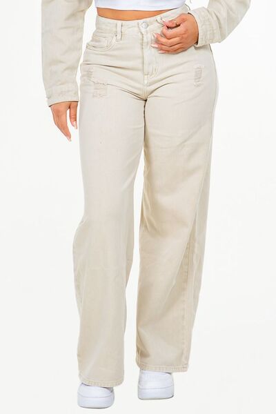 High Waist Distressed Wide Leg Jeans