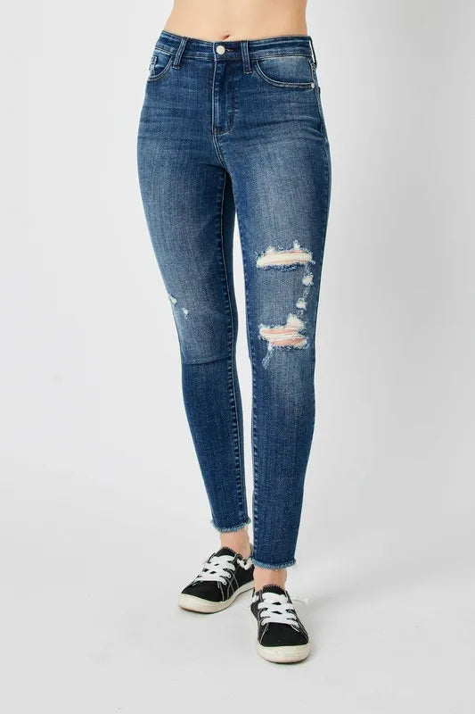 Full Size Curvy Fit Edgy Distressed Denim Pants