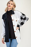 Full Size Plaid Contrast Button Up Shacket