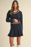 Cable-Knit Top and Pleated Skirt Sweater Set