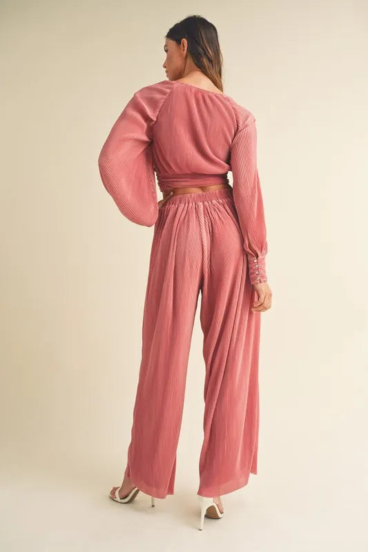 Front Twisted Long Sleeve Top and Pants Set