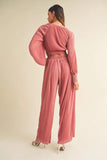 Front Twisted Long Sleeve Top and Pants Set
