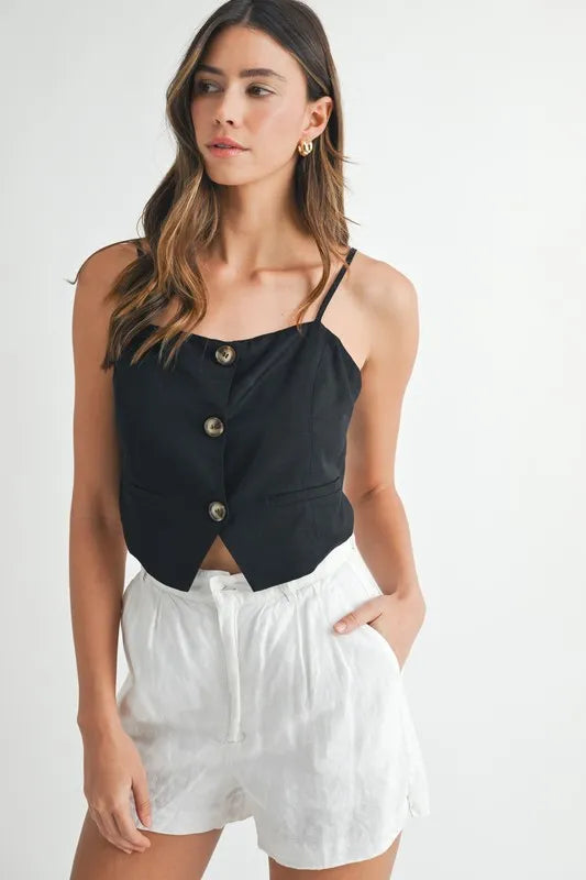 Linen Mix Button Down Tank Top