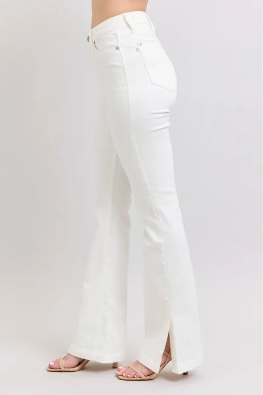 Full Size High Waist Side Slit Slim Bootcut Jeans