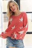 Full Size Star Contrast Round Neck Sweater