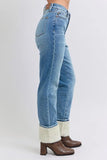 Full Size High Waist Shearling Cuff Straight Plus Size