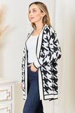 Mandy Classic Houndstooth Long Open-Front Cardigan