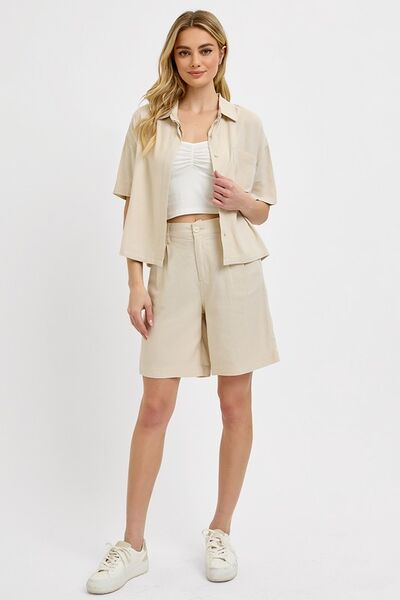 High Rise Pleated Front Shorts