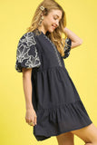 Tropical Leaf Empire Waist Ruffle Hem Dress