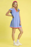 Periwinkle A-Line Mini Dress with Pink Accents