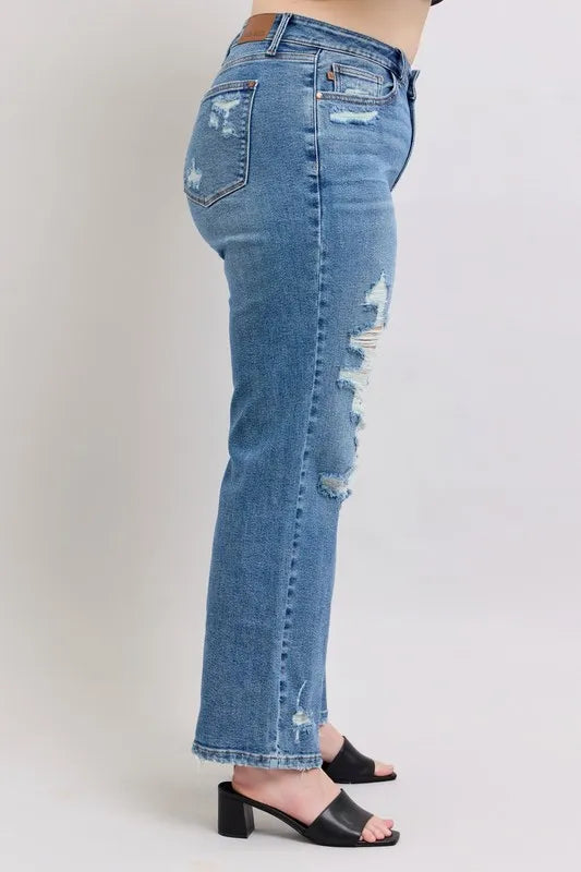 Full Size High Waist Heavy Destroy Straight Jeans Plus Size