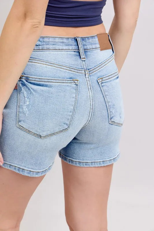Mid Rise Washed Denim Shorts