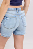 Mid Rise Washed Denim Shorts