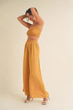 Smocked Bralette Crop Top and Wide Leg Pants Set