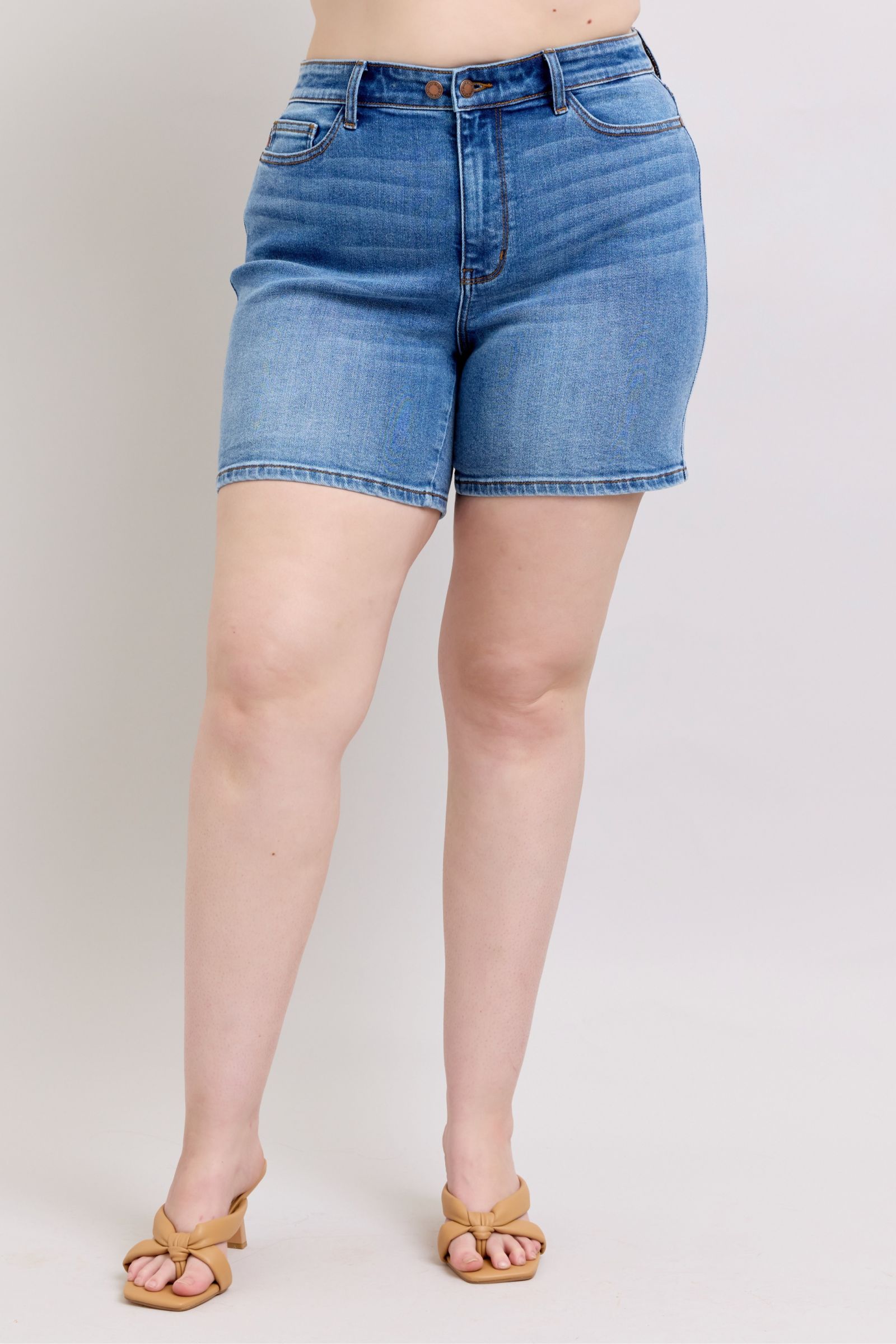 Full Size 2 Button Denim Shorts with Pockets Plus Size