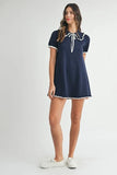 Ruffle Trimmed Collar Fine Knit Mini Dress