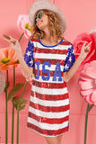 American Flag Theme Usa Print Sequin Dress
