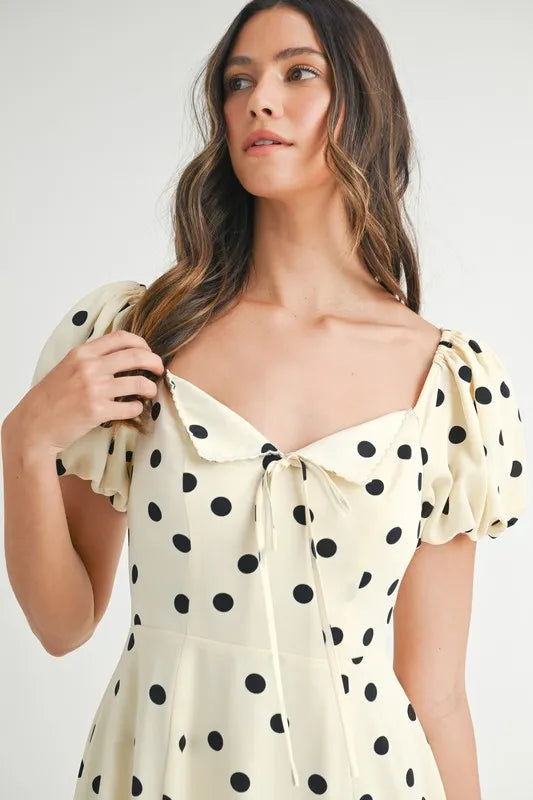 Polka Dot Puff Sleeve Midi Dress