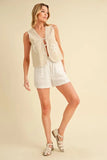 Embroidered Tied Front Vest Coat