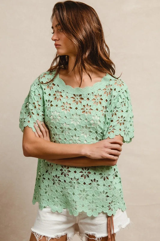 Boho Crochet Knit Short Sleeve Top