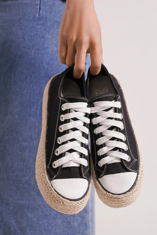 Lace Up Woven Espadrille Sole Sneakers