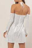 Sequin Rosette Halter Mini Dress