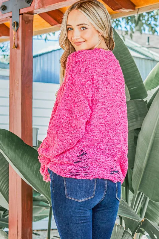 Distressed And Textured Pullover Sweater