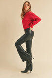 Ribbed Hem Exposed Seam Round Neck Sweater