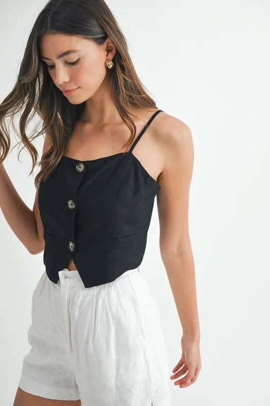 Linen Mix Button Down Tank Top
