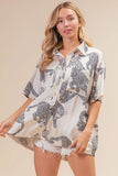 Leopard Print Short Sleeve Silky Satin Shirt Top