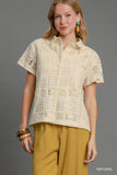 Patch Lace Short Sleeve Button-Up Shirt
