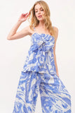 Smocked Tied Waist Abstract Print Wide Leg Pants