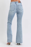 Full Size Midi Rise Rhinestone Side Panel Detail Flare Jeans Plus Size