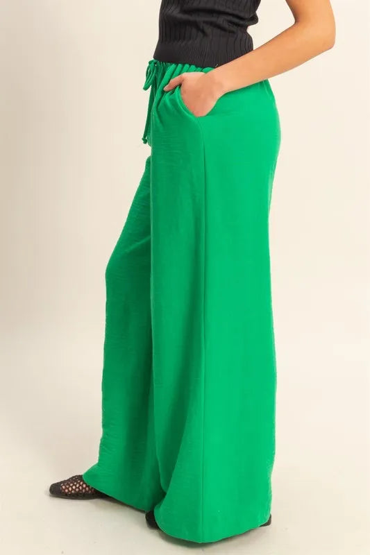 Elasticized Waist Wide Leg Pants