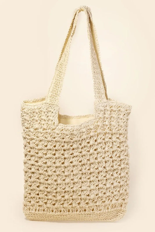 Intricate Straw Knit Tote Bag