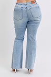 Full Size Midi Rise Rhinestone Side Panel Detail Flare Jeans Plus Size