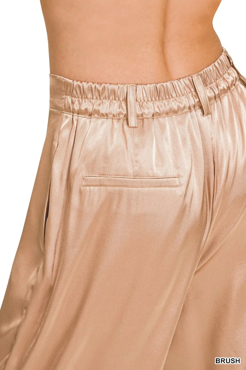 Wide-Leg Satin Pants