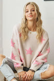 Full Size Star Contrast Round Neck Sweater