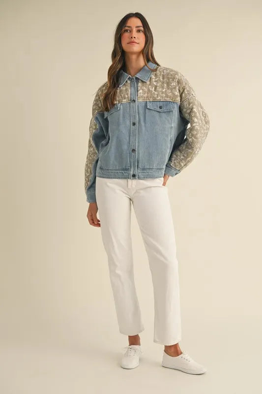 Quilted Paisley Print Contrast Denim Jacket